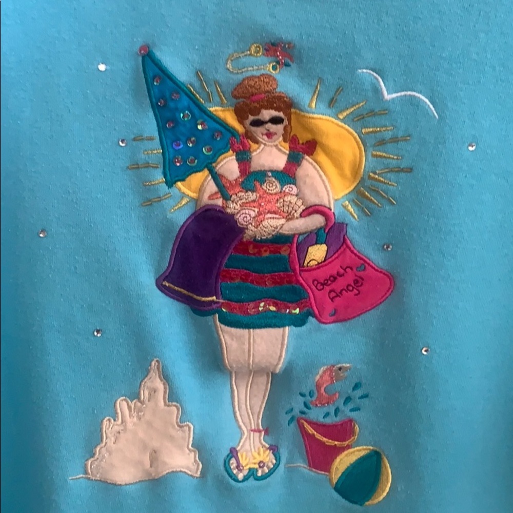 QF sweatshirt embroidered front & back beachy 1X